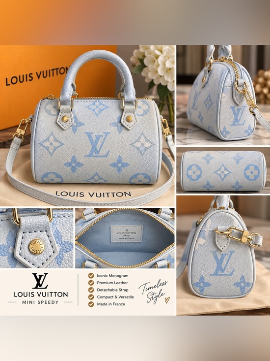 Unlisted Handbags - Unlisted Light Blue & White Mini Top-Handle Bag with Gold Hardware
